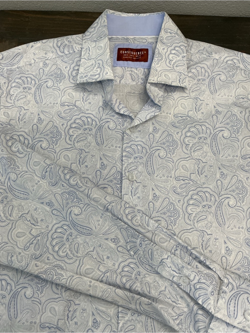 Consequence Men's Light Blue Paisley Button Up Long Sleeve Dress Shirt Size S